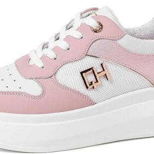 QUEEN HELENA Baskets Cuir Femmes Casual Rose Blanc QH7012-0