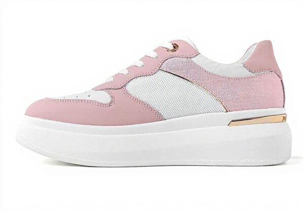 QUEEN HELENA Baskets Cuir Femmes Casual Rose Blanc QH7012