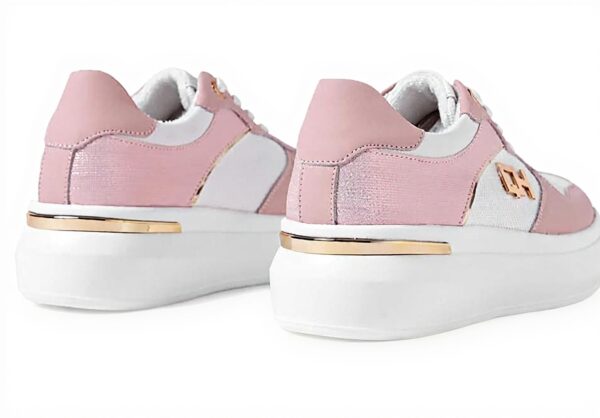 QUEEN HELENA Baskets Cuir Femmes Casual Rose Blanc QH7012
