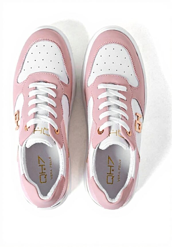 QUEEN HELENA Baskets Cuir Femmes Casual Rose Blanc QH7012