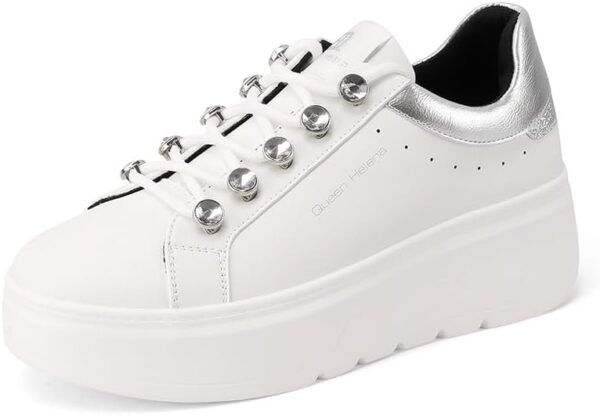 Baskets Platform QUEEN HELENA Femmes Similicuir Blanc Argent-0