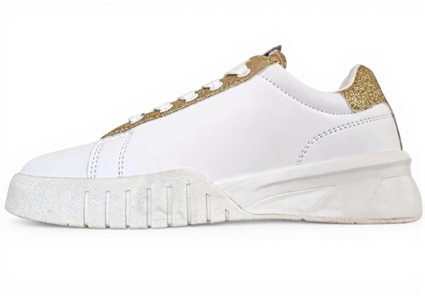 Baskets Versace Jeans Couture Cuir Blanc Or Femme 40 EU