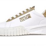 Baskets Versace Jeans Couture Cuir Blanc Or Femme 40 EU