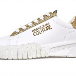 Baskets Versace Jeans Couture Cuir Blanc Or Femme 40 EU