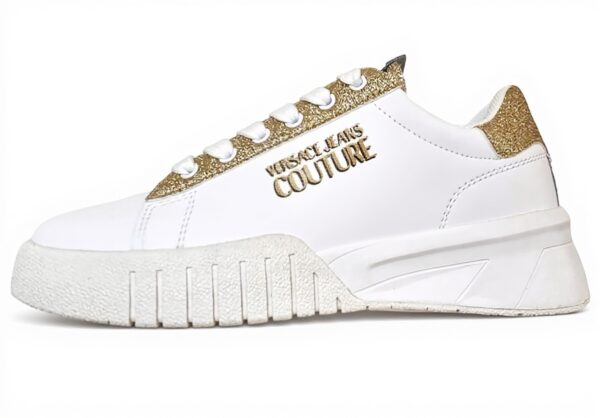 Baskets Versace Jeans Couture Cuir Blanc Or Femme 40 EU