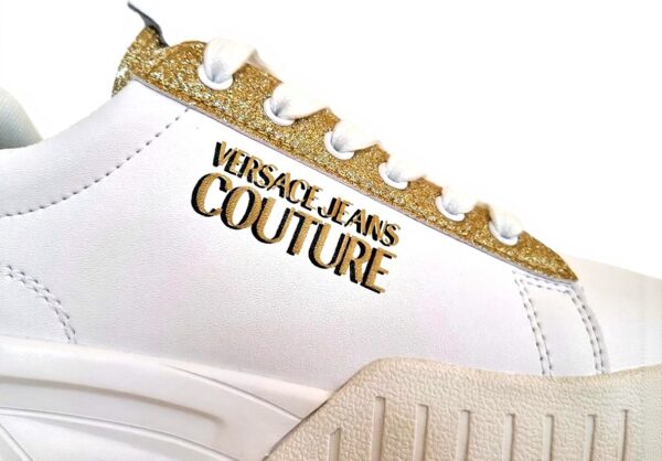 Baskets Versace Jeans Couture Cuir Blanc Or Femme 40 EU