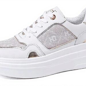 Baskets femme QUEEN HELENA cuir blanc confort casual
