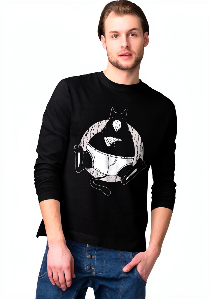 T-shirt chat pizza porté par un homme en situation décontractée