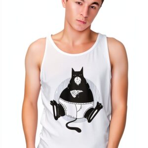 T-shirt Homme Chat Pizza Coton Blanc Noir Gris Tailles S-XXL-0