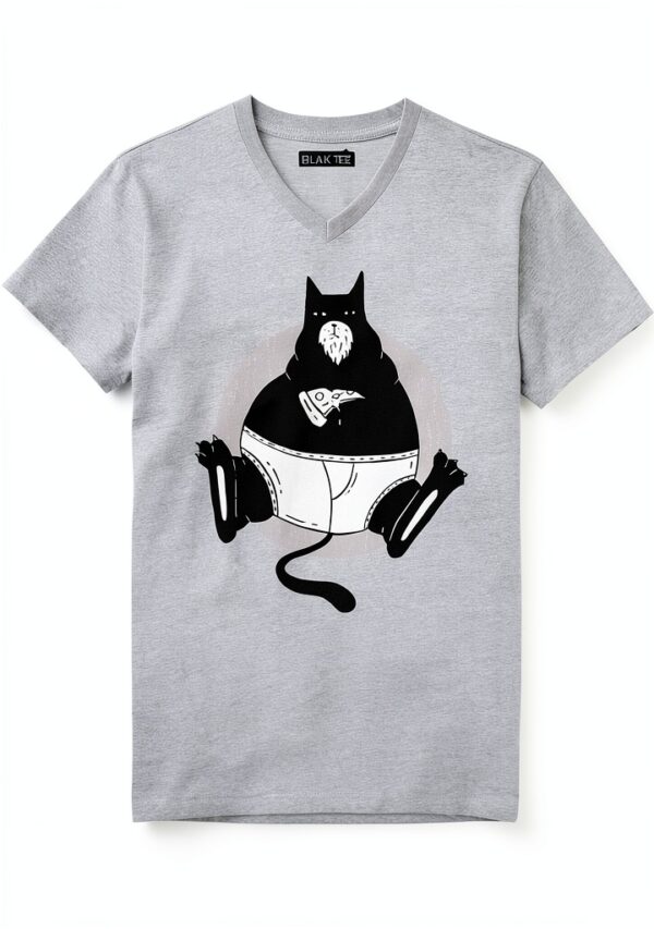 T-shirt chat pizza coton homme design humoristique VTEE-1