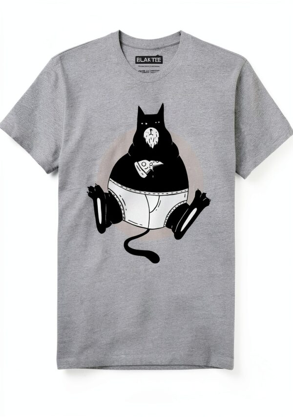 Tee-shirt Homme Chat Pizza Coton Gris Blanc Noir Taille S L-1