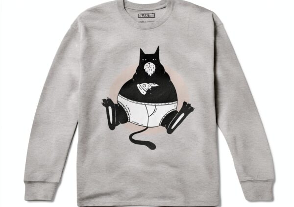 T-shirt chat pizza coton homme design humoristique blanc-1