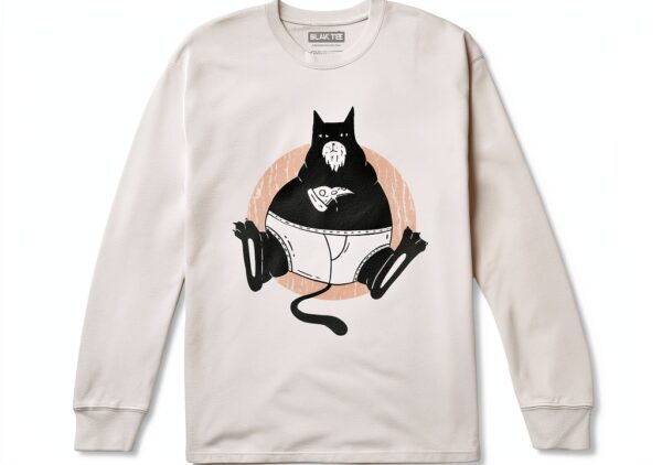 T-shirt Homme Chat Pizza Coton Blanc Gris Noir Taille S XXL-1