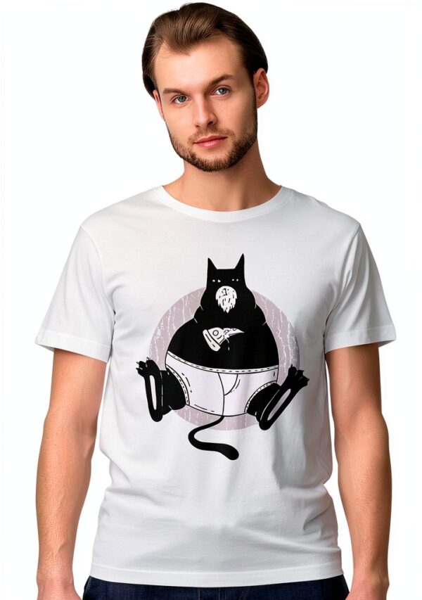 T-shirt Homme Chat Pizza Coton Gris Blanc Noir Taille S L XL-0