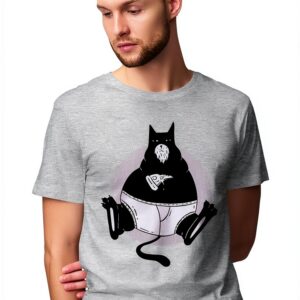Tee-shirt Homme Chat Pizza Coton Gris Blanc Noir Taille S L-0