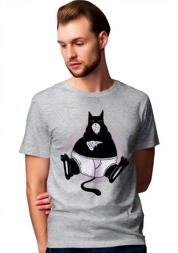 Tee-shirt Homme Chat Pizza Coton Gris Blanc Noir Taille S L-0