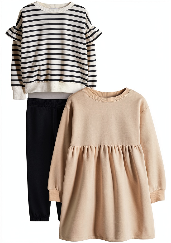 Pyjama fille Next rayures crème et bleu marine sur un lit d'enfant