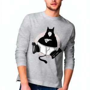 T-shirt chat pizza coton homme design humoristique blanc-0