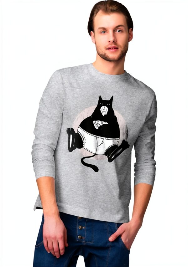 T-shirt chat pizza coton homme design humoristique blanc-0