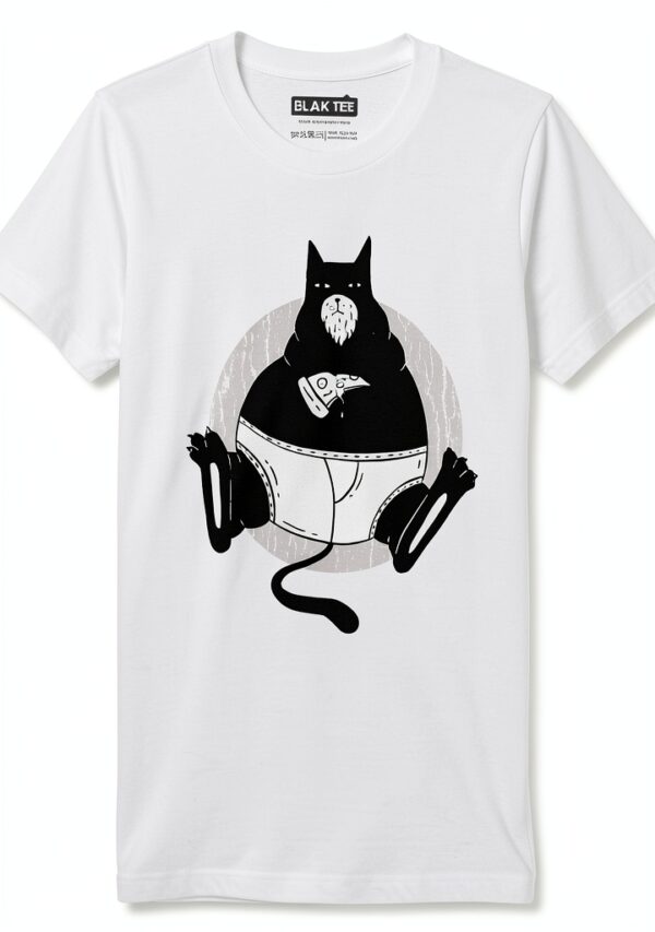 T-shirt Homme Chat Pizza Coton Gris Blanc Noir Taille S L XL-1