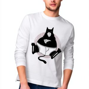 T-shirt Homme Chat Pizza Coton Blanc Gris Noir Taille S XXL-0