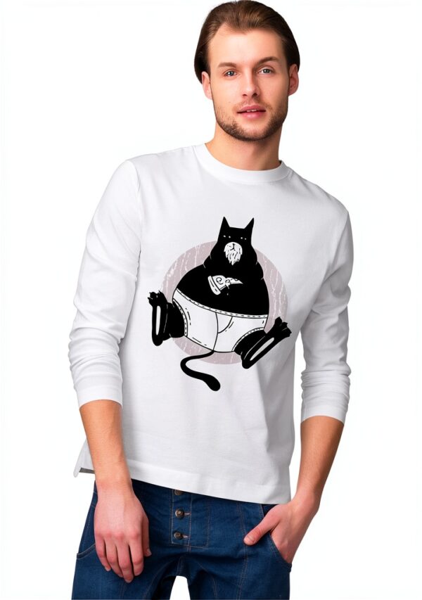 T-shirt Homme Chat Pizza Coton Blanc Gris Noir Taille S XXL-0
