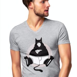 T-shirt chat pizza coton homme design humoristique VTEE-0