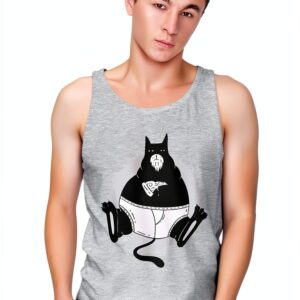 T-shirt Homme Chat Pizza Coton Blanc Noir Gris Tailles S-XXL-0