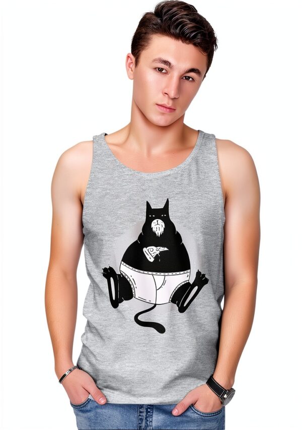 T-shirt Homme Chat Pizza Coton Blanc Noir Gris Tailles S-XXL-0