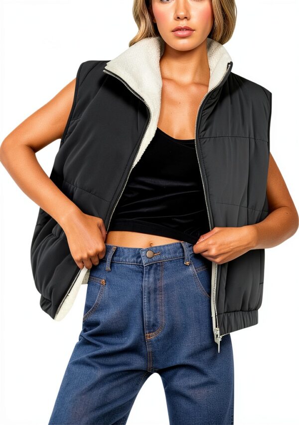 Manteau sans manche femme Generic - Isolation légère, col haut-0