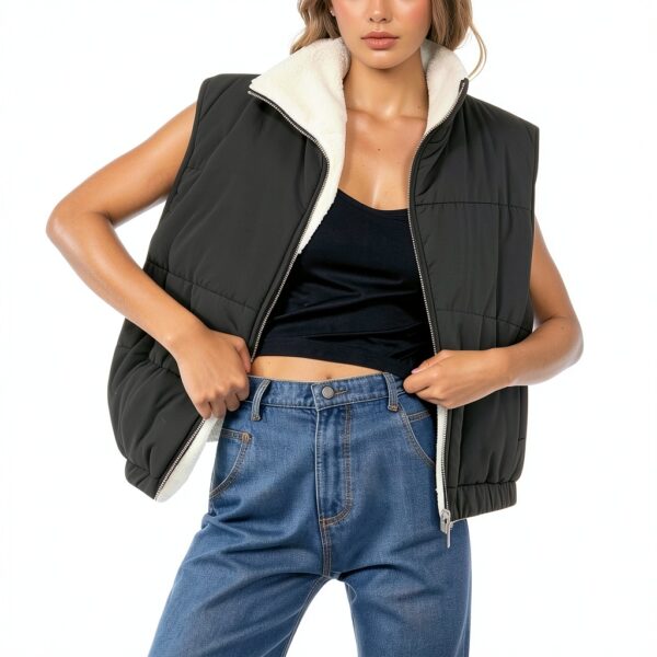 Manteau sans manche femme Generic - Isolation légère, col haut-2