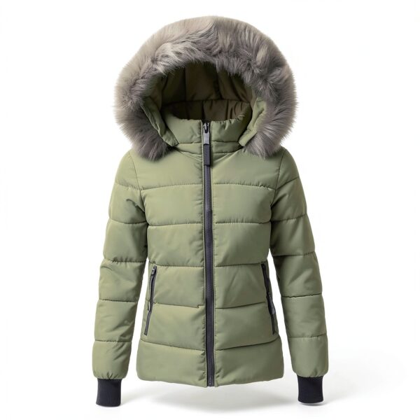 Manteau d'hiver femme matelassé à capuche fourrure - Longueur moyenne-2