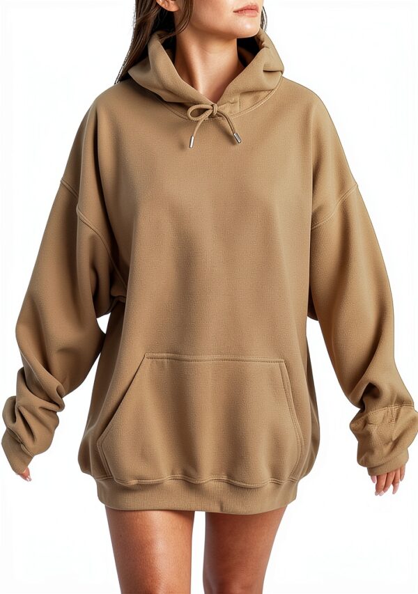 Sweat à capuche surdimensionné pour femme, tendance, décontracté, doublé en polaire, manches longues, épaules tombantes, pull à capuche pour femmes, pull à capuche tendance pour l'automne, tenue unie-0