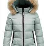 Manteau d'hiver femme matelassé à capuche fourrure - Longueur moyenne-0