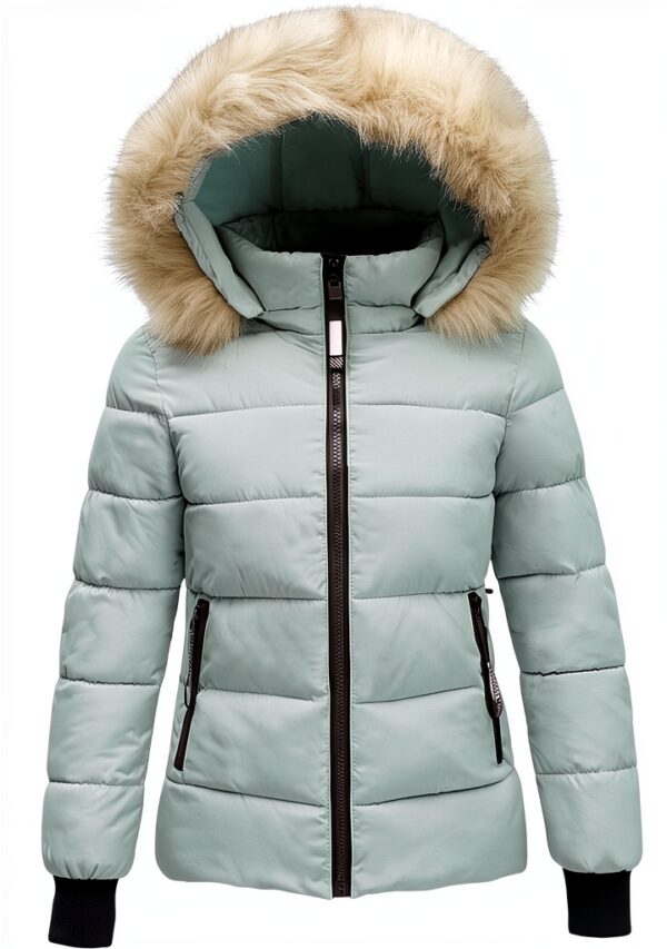 Manteau d'hiver femme matelassé à capuche fourrure - Longueur moyenne-0