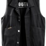 Cardigan noir femme - Gilet jean léger, grande taille, col revers-0