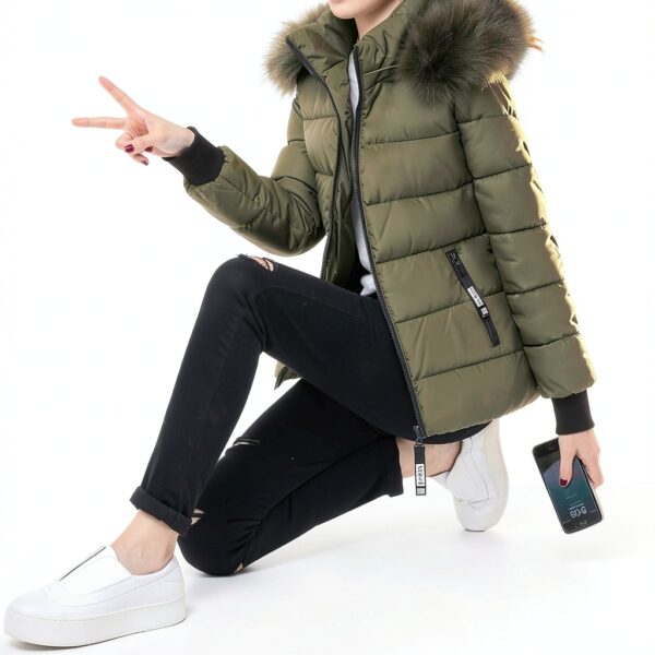 Manteau d'hiver femme matelassé à capuche fourrure - Longueur moyenne-1