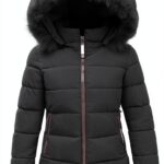 Manteau d'hiver femme matelassé à capuche fourrure - Longueur moyenne-0