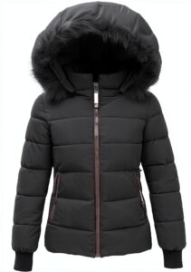 Manteau d'hiver femme matelassé à capuche fourrure - Longueur moyenne-0