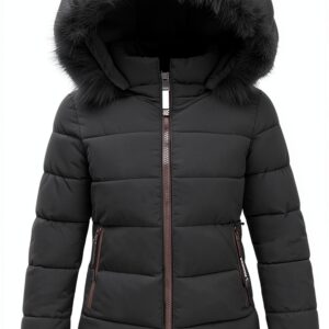 Manteau d'hiver femme matelassé à capuche fourrure - Longueur moyenne-0