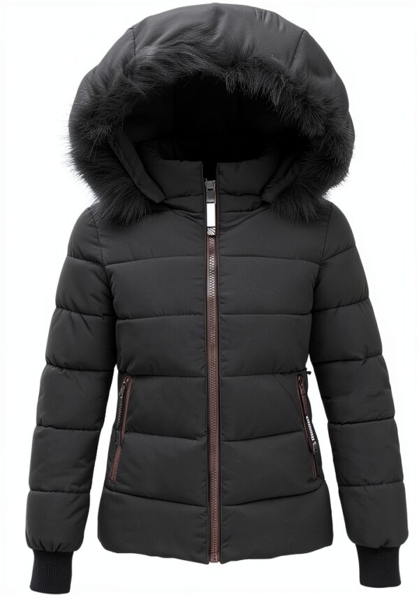 Manteau d'hiver femme matelassé à capuche fourrure - Longueur moyenne-0