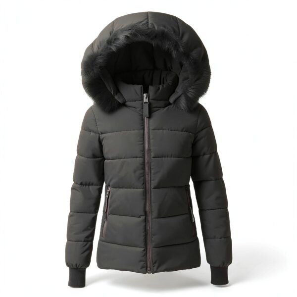 Manteau d'hiver femme matelassé à capuche fourrure - Longueur moyenne-2