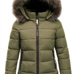 Manteau d'hiver femme matelassé à capuche fourrure - Longueur moyenne-0