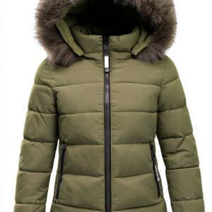 Manteau d'hiver femme matelassé à capuche fourrure - Longueur moyenne-0