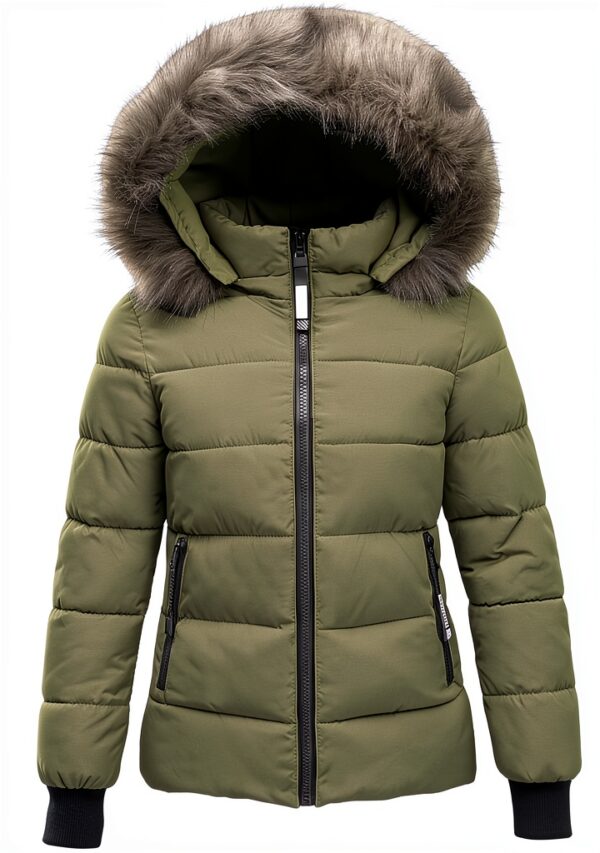 Manteau d'hiver femme matelassé à capuche fourrure - Longueur moyenne-0