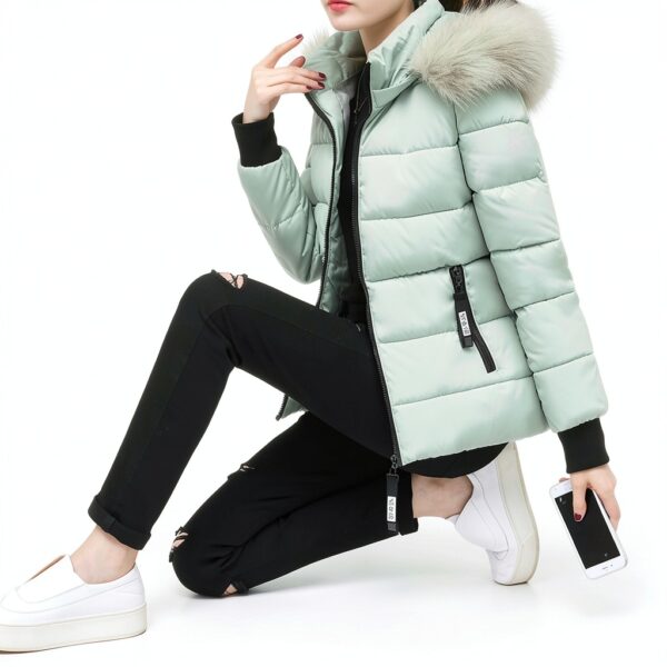 Manteau d'hiver femme matelassé à capuche fourrure - Longueur moyenne-1