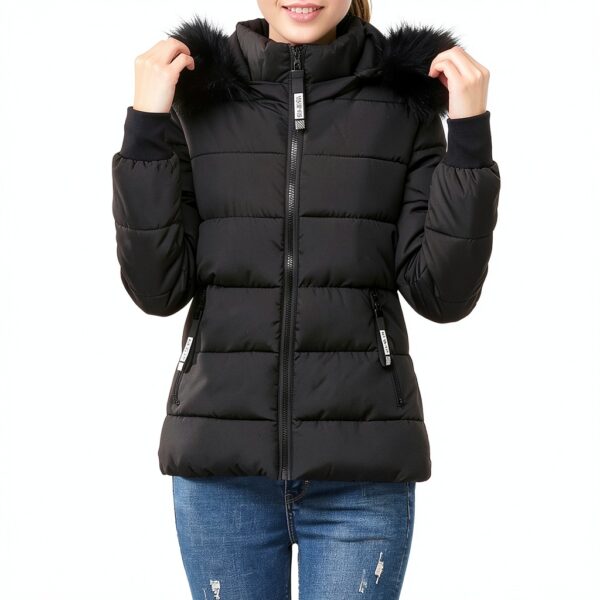 Manteau d'hiver femme matelassé à capuche fourrure - Longueur moyenne-1