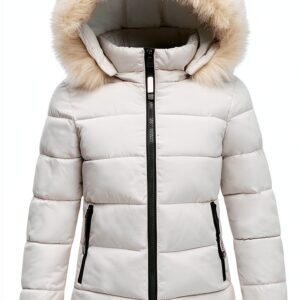 Manteau d'hiver femme matelassé à capuche fourrure - Longueur moyenne-0