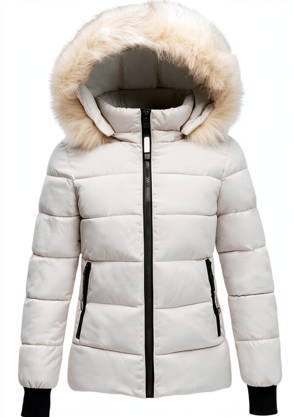 Manteau d'hiver femme matelassé à capuche fourrure - Longueur moyenne-0