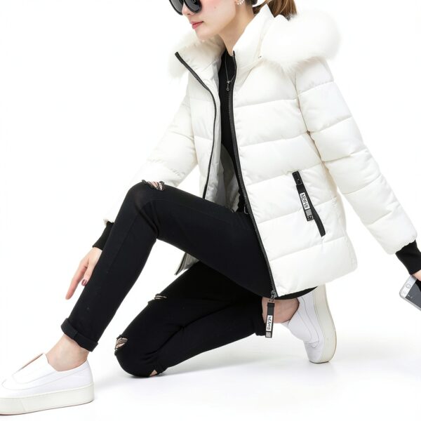 Manteau d'hiver femme matelassé à capuche fourrure - Longueur moyenne-1